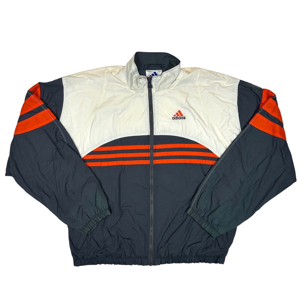 Vintage Adidas Windbreaker Jacket Navy White Orange Stripe Full Zip Mens Large